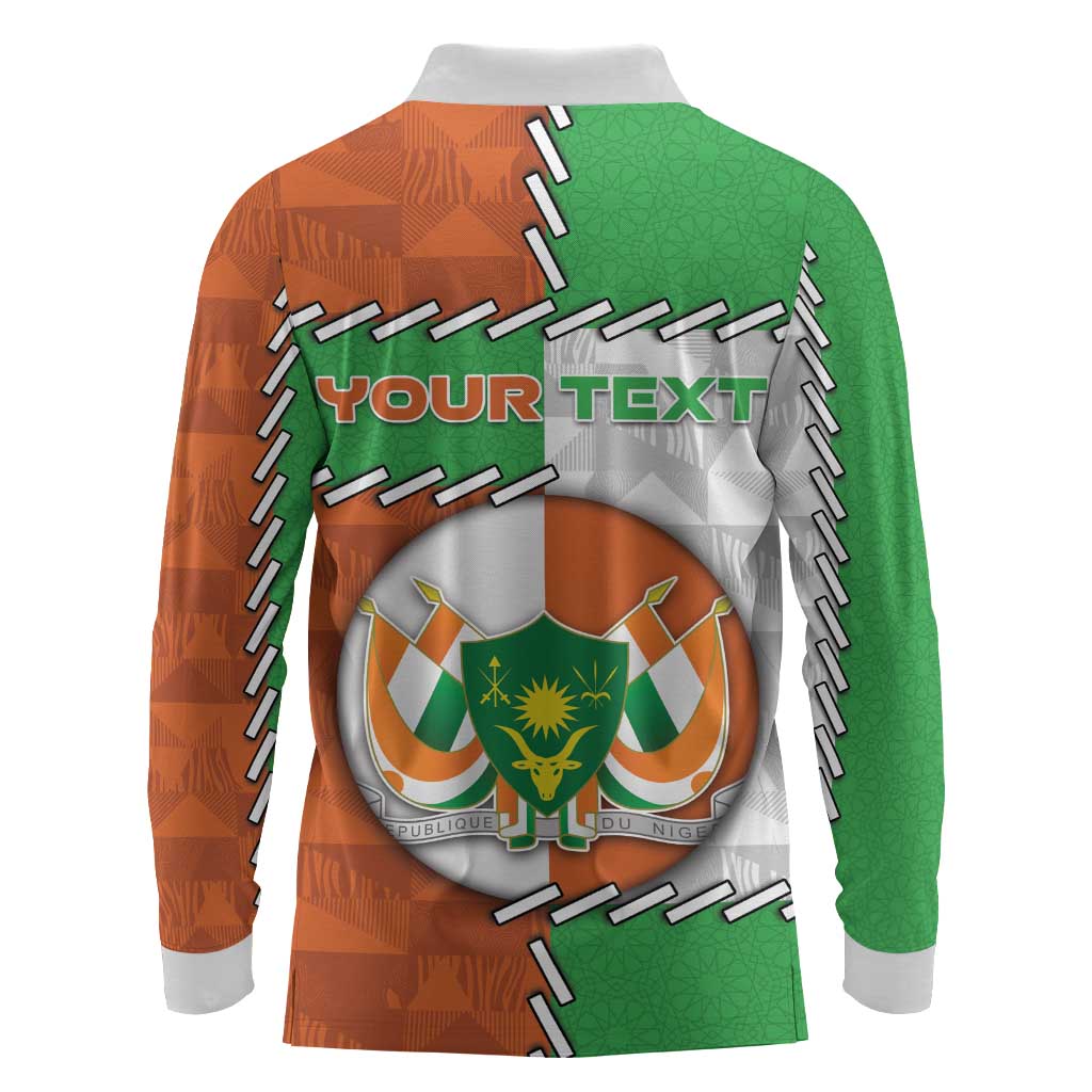 Personalized Niger Long Sleeve Polo Shirt Dama Gazelle Waving Flag Funny Style