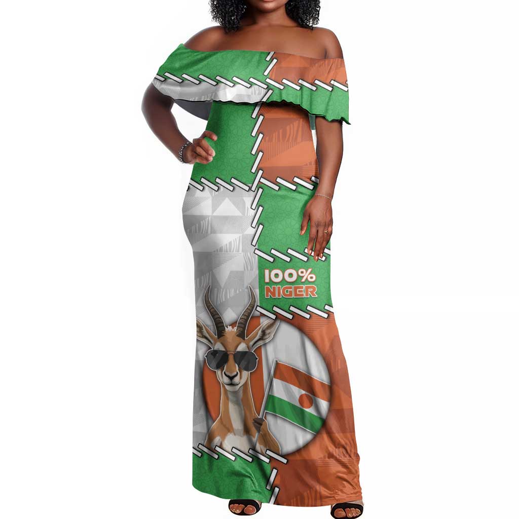 Personalized Niger Off Shoulder Maxi Dress Dama Gazelle Waving Flag Funny Style