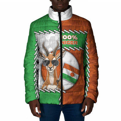 Personalized Niger Padded Jacket Dama Gazelle Waving Flag Funny Style