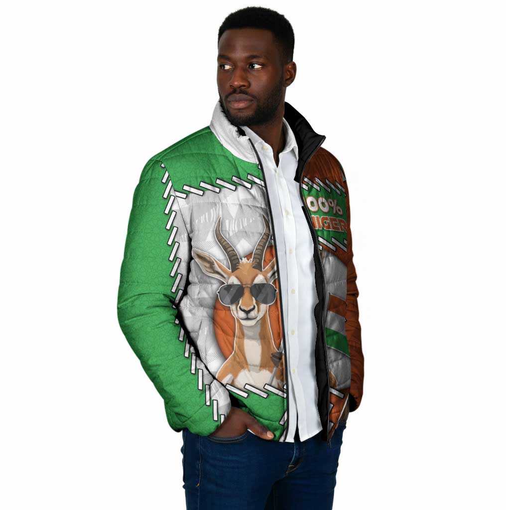 Personalized Niger Padded Jacket Dama Gazelle Waving Flag Funny Style
