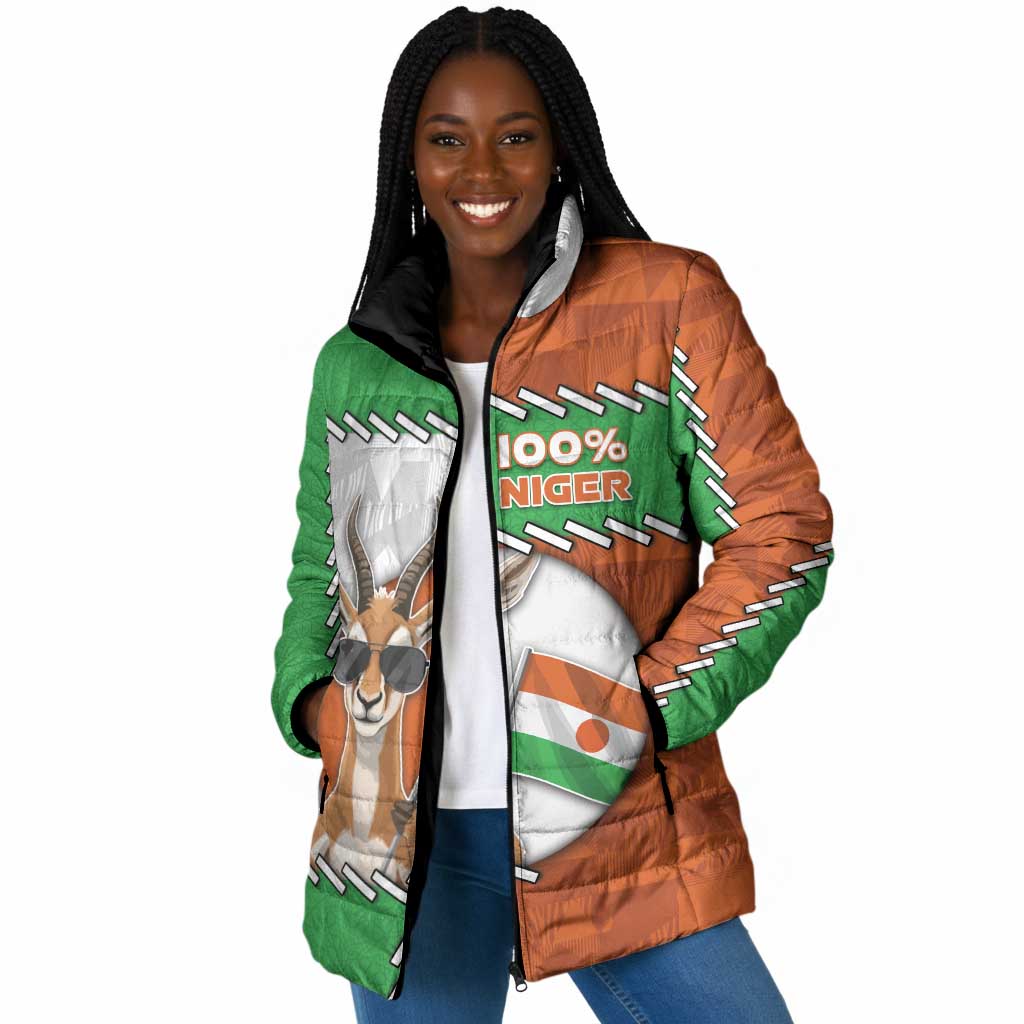 Personalized Niger Padded Jacket Dama Gazelle Waving Flag Funny Style