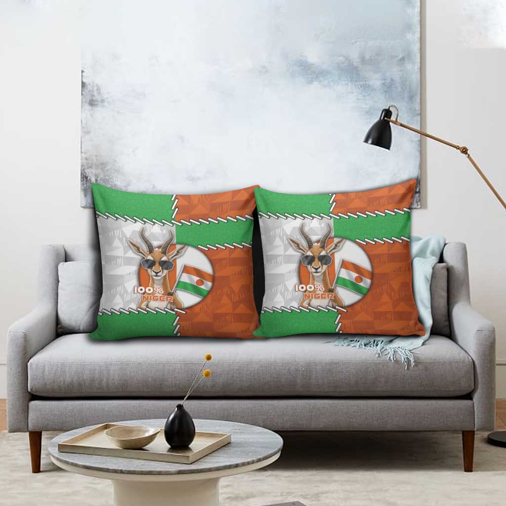 Niger Pillow Cover Dama Gazelle Waving Flag Funny Style