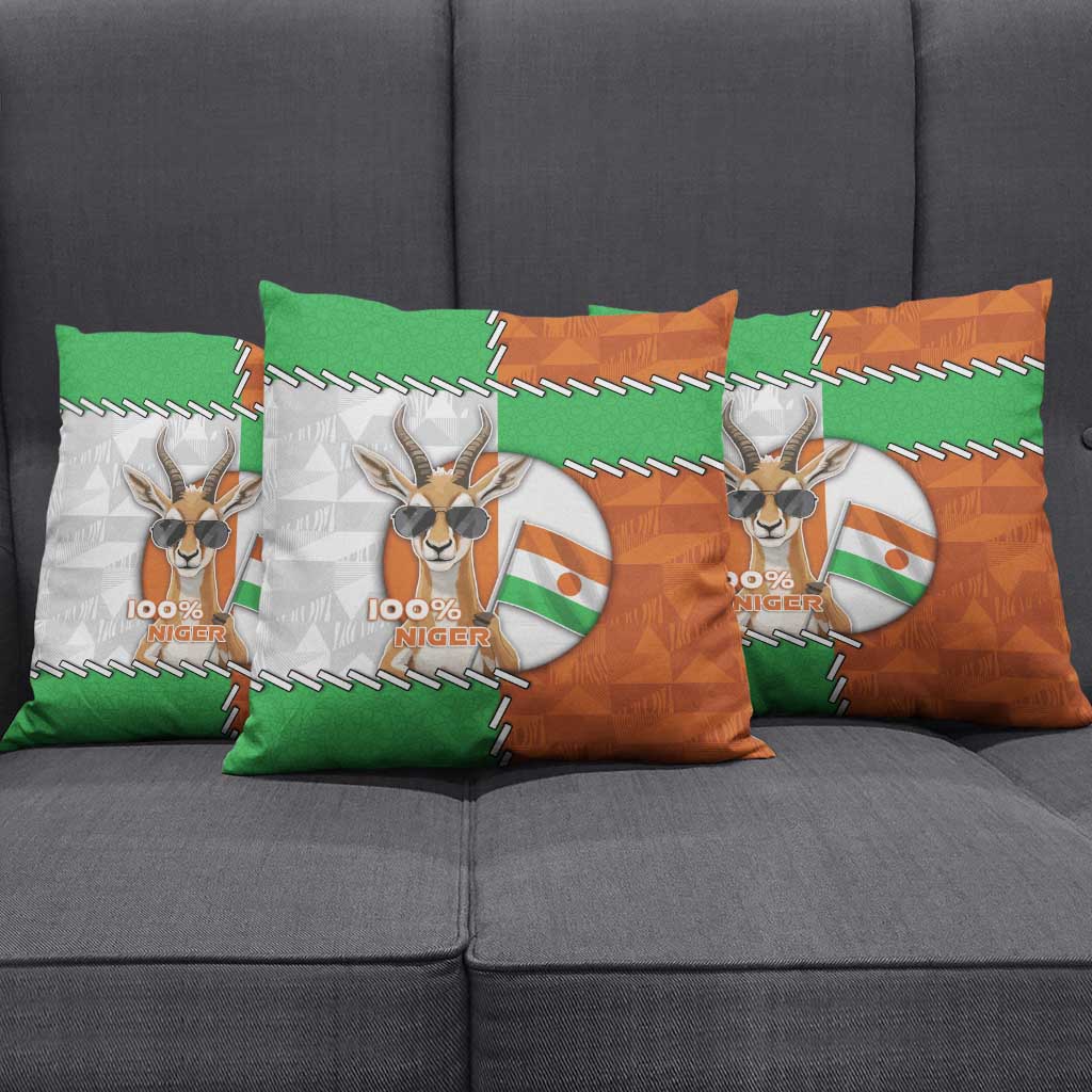 Niger Pillow Cover Dama Gazelle Waving Flag Funny Style