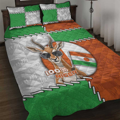 Niger Quilt Bed Set Dama Gazelle Waving Flag Funny Style