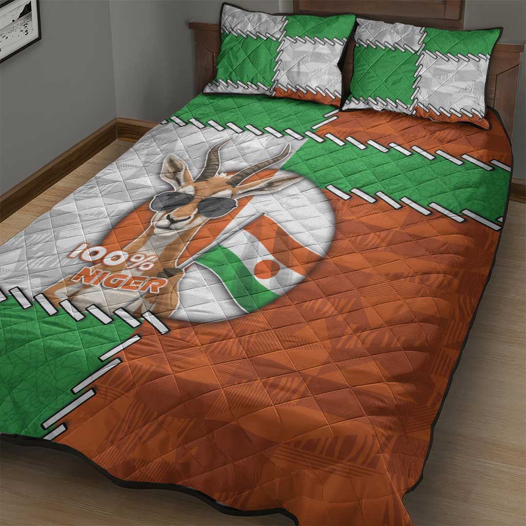 Niger Quilt Bed Set Dama Gazelle Waving Flag Funny Style