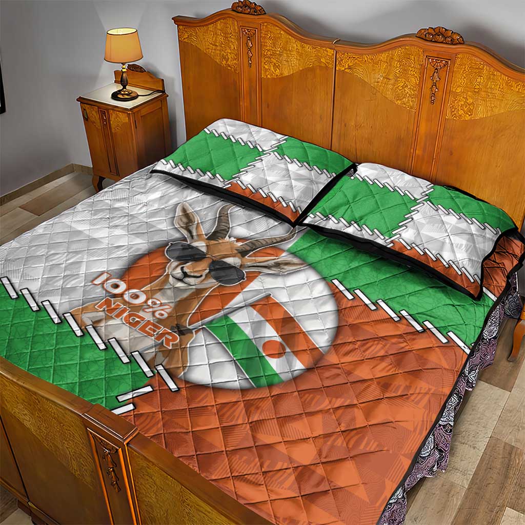 Niger Quilt Bed Set Dama Gazelle Waving Flag Funny Style
