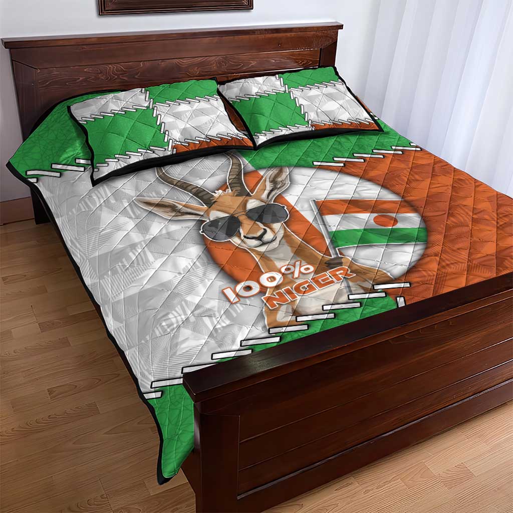 Niger Quilt Bed Set Dama Gazelle Waving Flag Funny Style