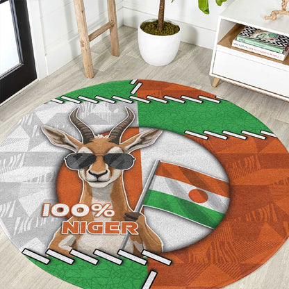 Niger Round Carpet Dama Gazelle Waving Flag Funny Style