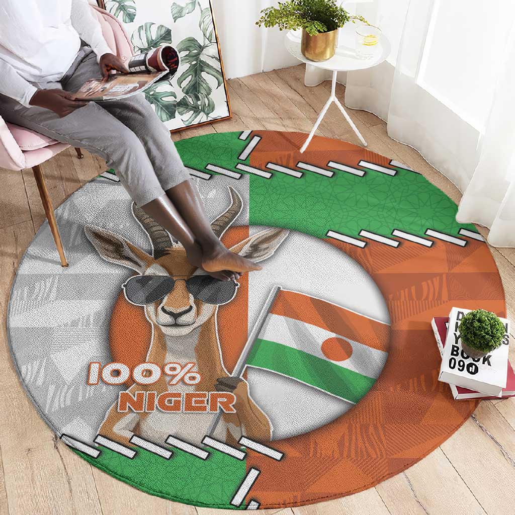 Niger Round Carpet Dama Gazelle Waving Flag Funny Style