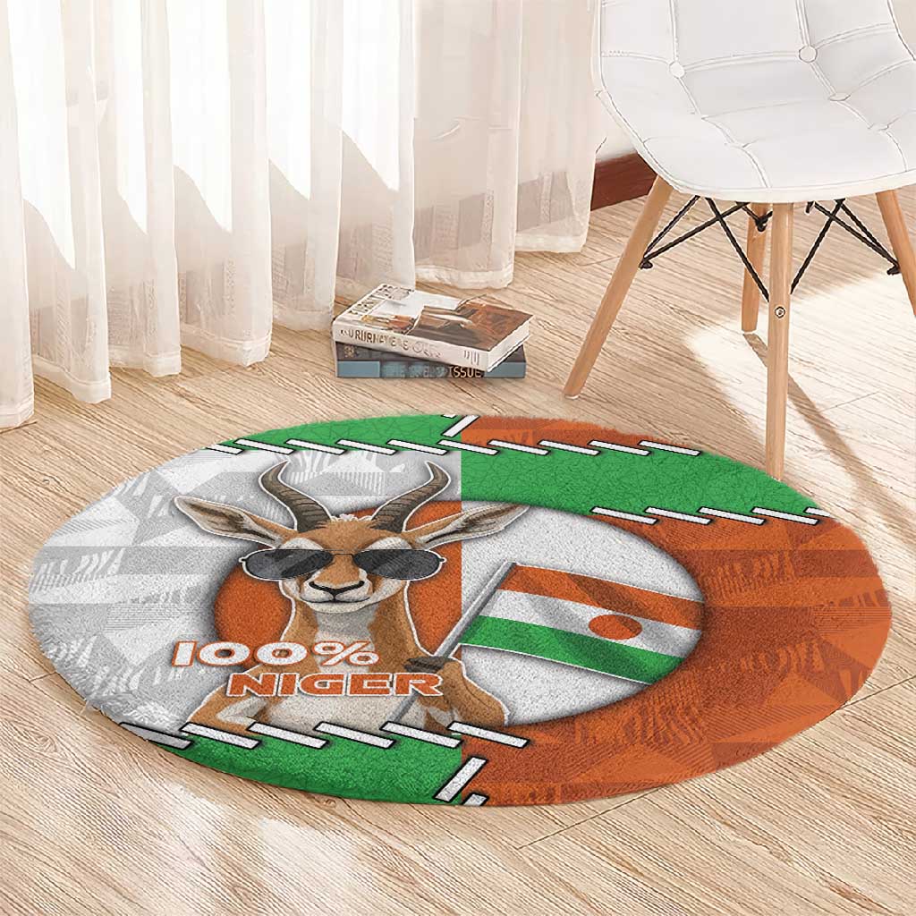 Niger Round Carpet Dama Gazelle Waving Flag Funny Style