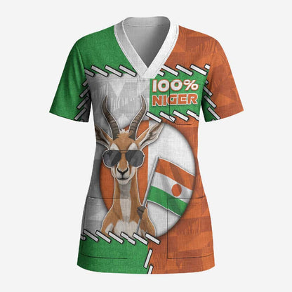 Personalized Niger Scrub Top Dama Gazelle Waving Flag Funny Style