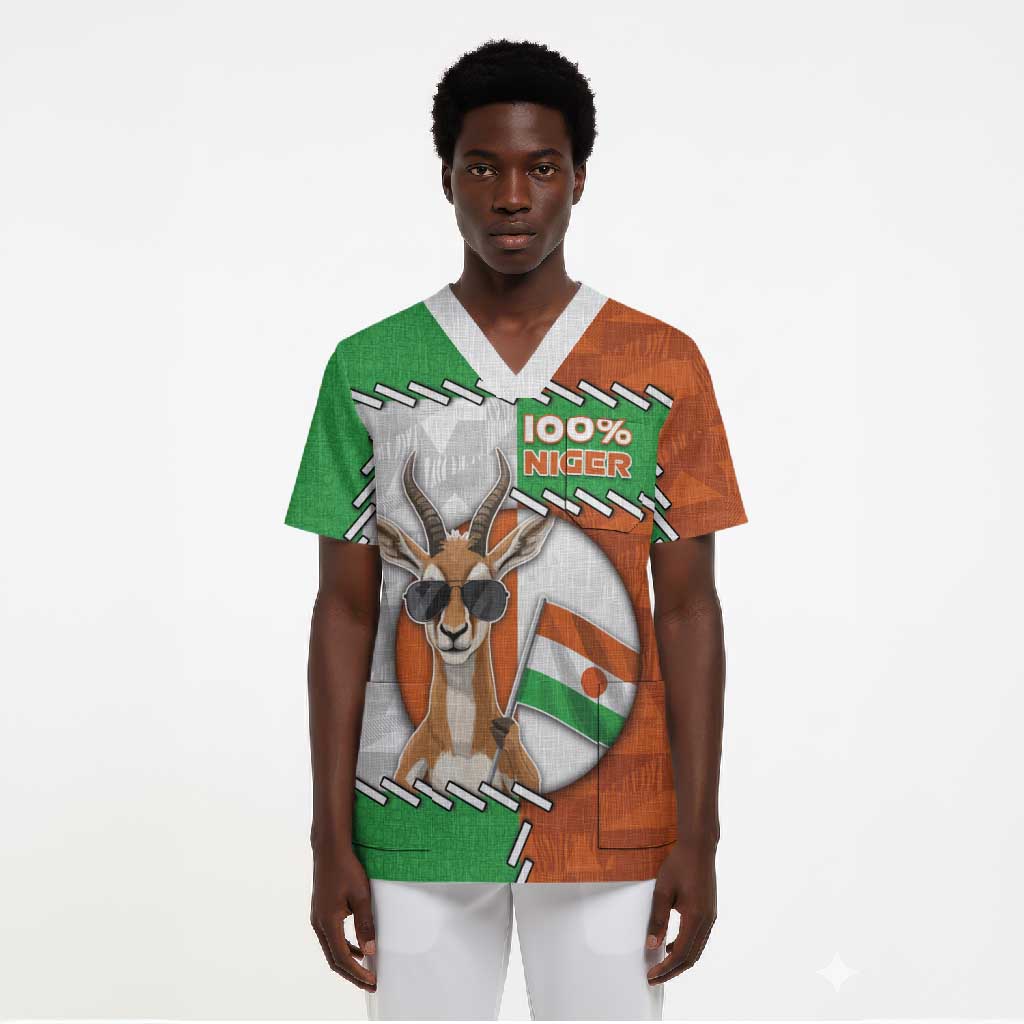 Personalized Niger Scrub Top Dama Gazelle Waving Flag Funny Style