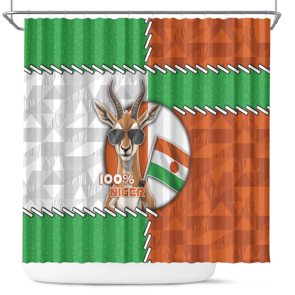 Niger Shower Curtain Dama Gazelle Waving Flag Funny Style