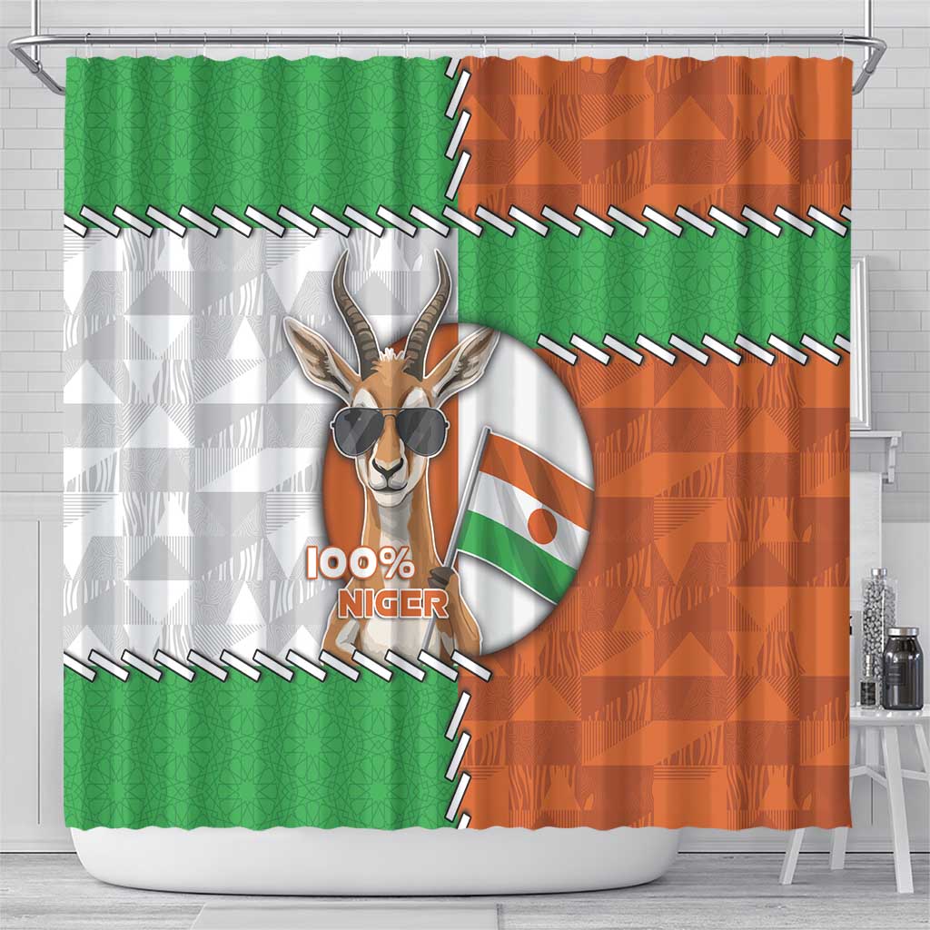 Niger Shower Curtain Dama Gazelle Waving Flag Funny Style