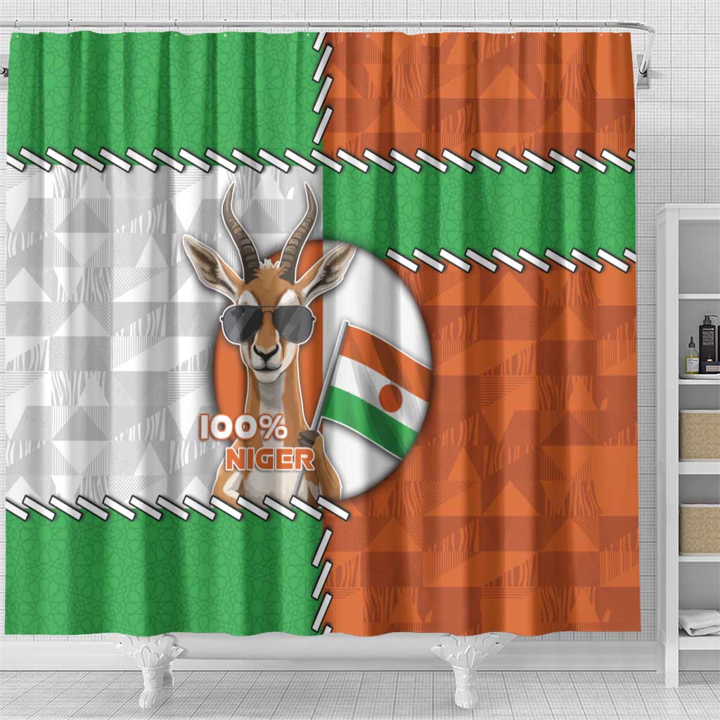 Niger Shower Curtain Dama Gazelle Waving Flag Funny Style