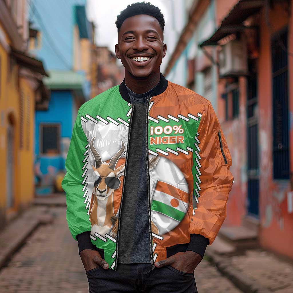 Personalized Niger Sleeve Zip Bomber Jacket Dama Gazelle Waving Flag Funny Style