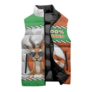 Personalized Niger Sleeveless Puffer Jacket Dama Gazelle Waving Flag Funny Style