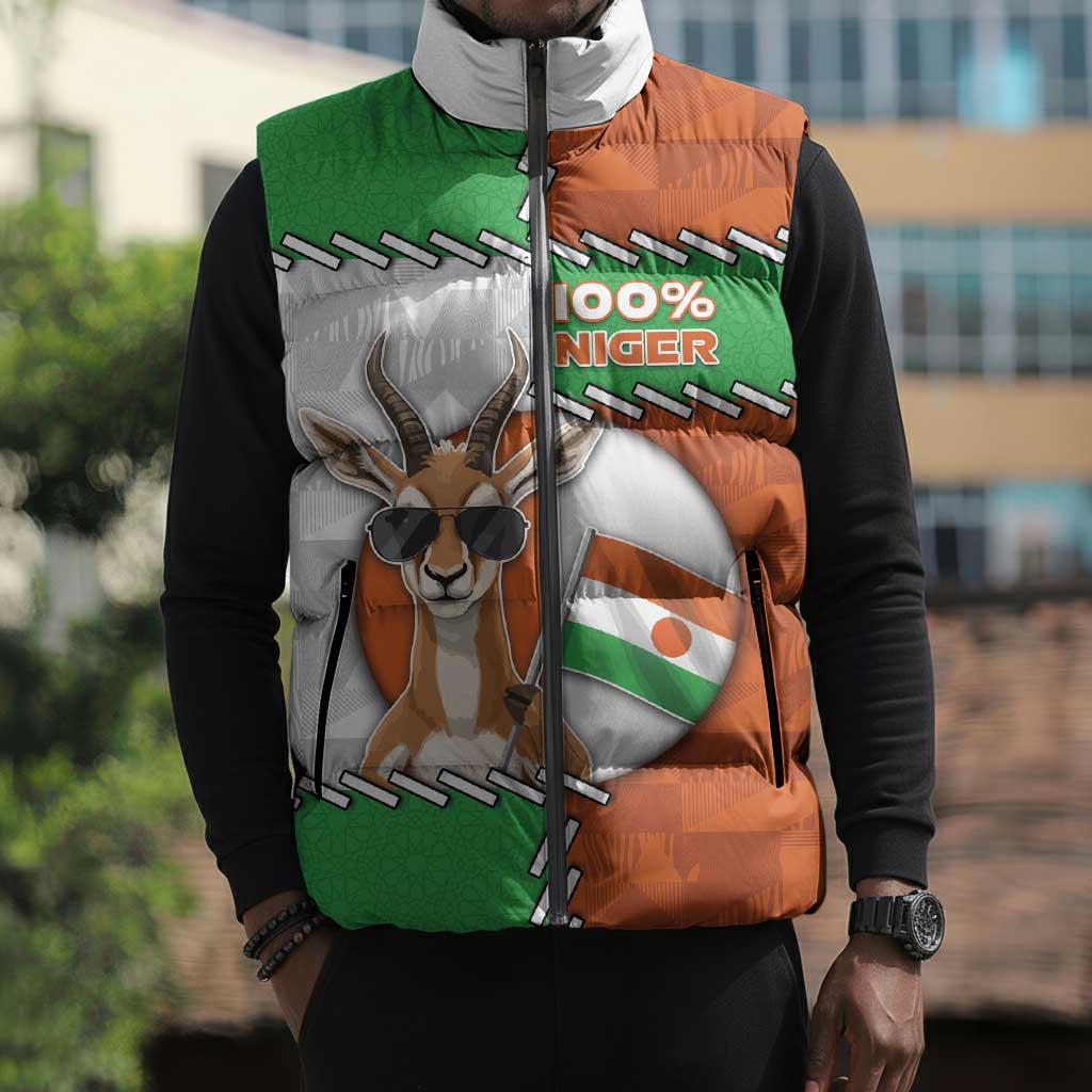 Personalized Niger Sleeveless Puffer Jacket Dama Gazelle Waving Flag Funny Style