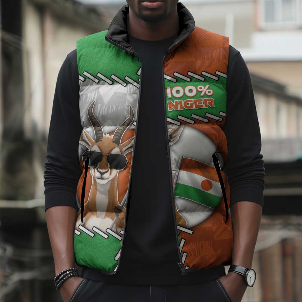 Personalized Niger Sleeveless Puffer Jacket Dama Gazelle Waving Flag Funny Style