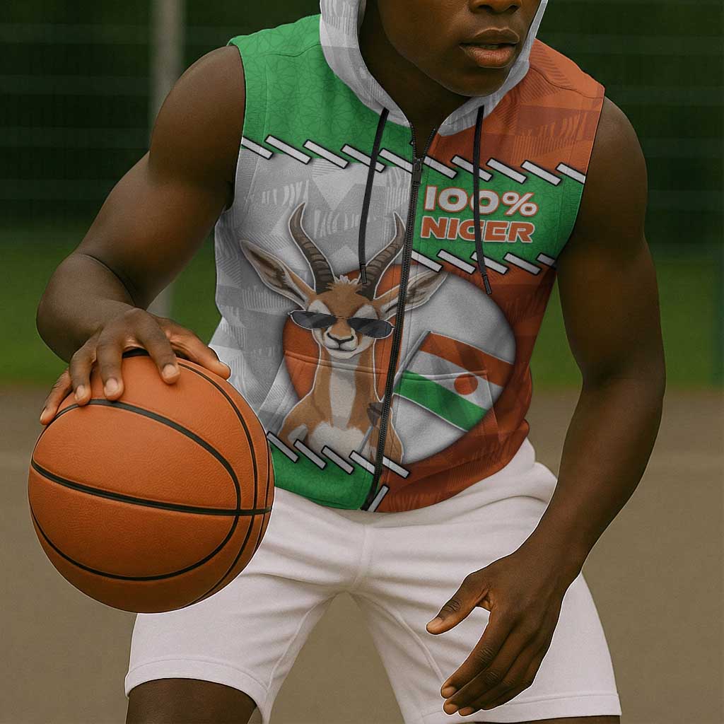 Personalized Niger Sleeveless Zip Hoodie Dama Gazelle Waving Flag Funny Style