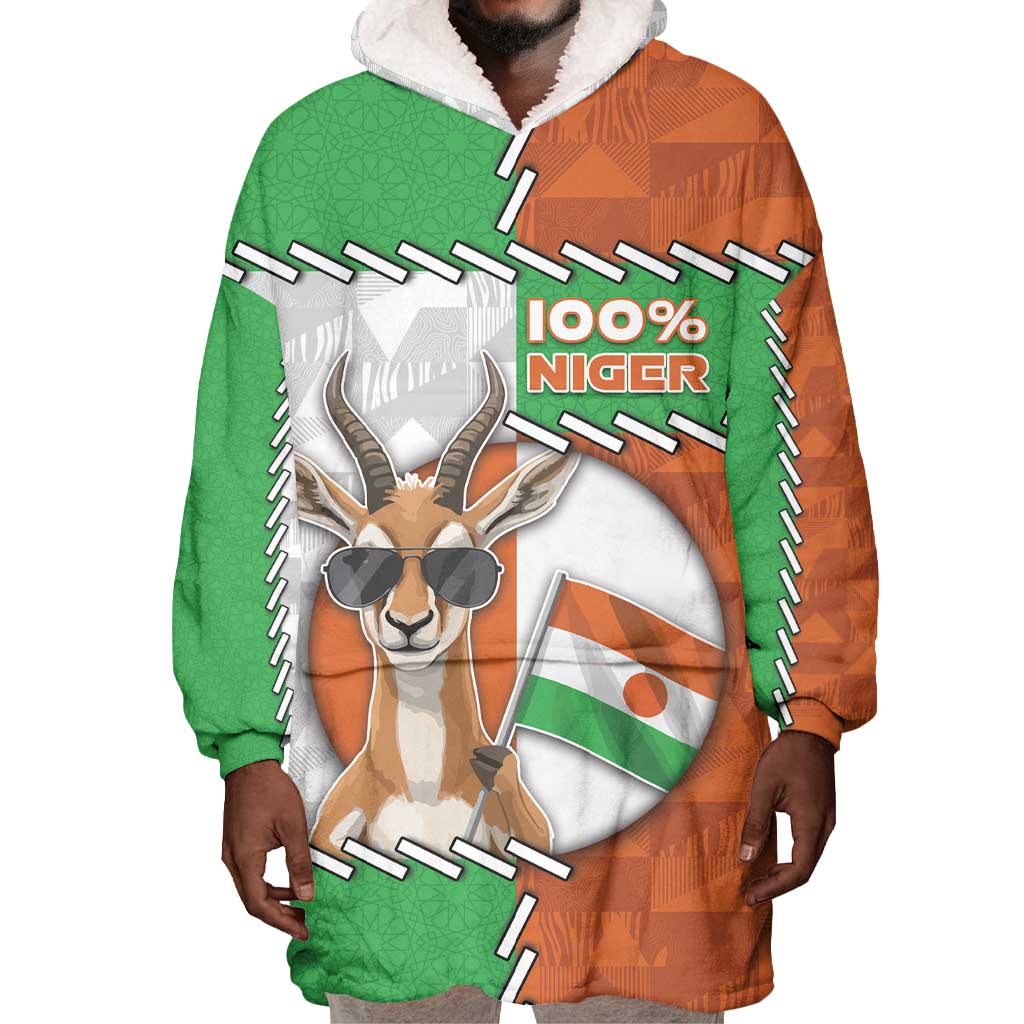 Personalized Niger Wearable Blanket Hoodie Dama Gazelle Waving Flag Funny Style