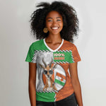 Personalized Niger Women V-Neck T-Shirt Dama Gazelle Waving Flag Funny Style