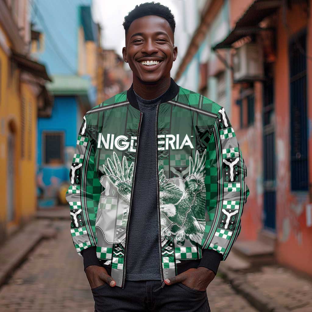 Personalized Nigeria Bomber Jacket Eagle With Tribal Patterns