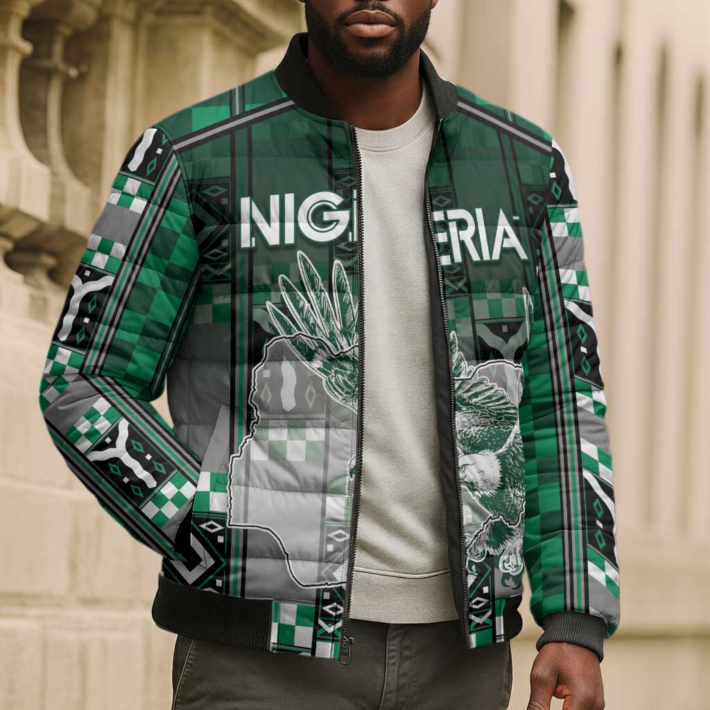 Personalized Nigeria Bomber Puffer Jacket Eagle With Tribal Patterns