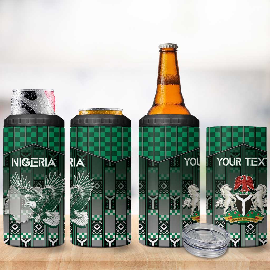Personalized Nigeria 4 in 1 Can Cooler Tumbler Eagle With Tribal Patterns