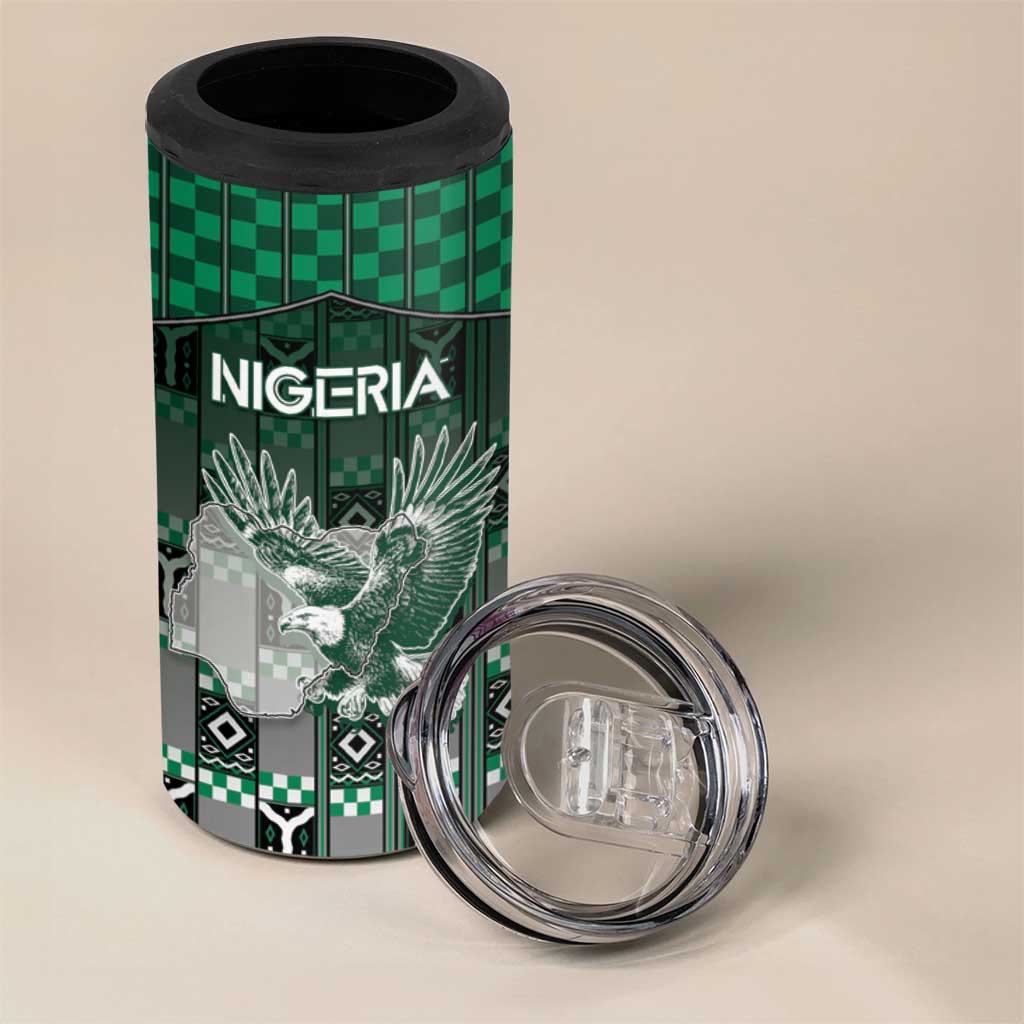 Personalized Nigeria 4 in 1 Can Cooler Tumbler Eagle With Tribal Patterns