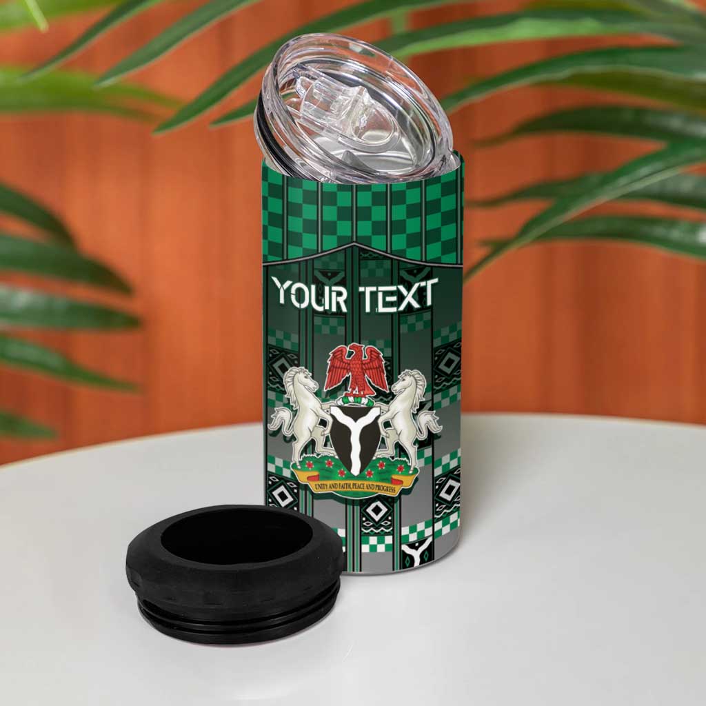 Personalized Nigeria 4 in 1 Can Cooler Tumbler Eagle With Tribal Patterns