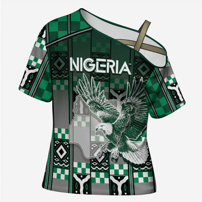 Personalized Nigeria Cross Shoulder Shirt Eagle With Tribal Patterns