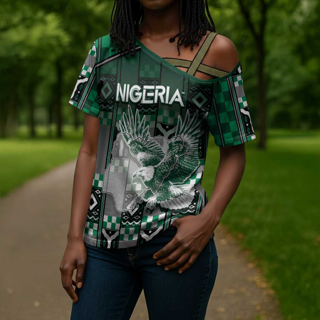 Personalized Nigeria Cross Shoulder Shirt Eagle With Tribal Patterns