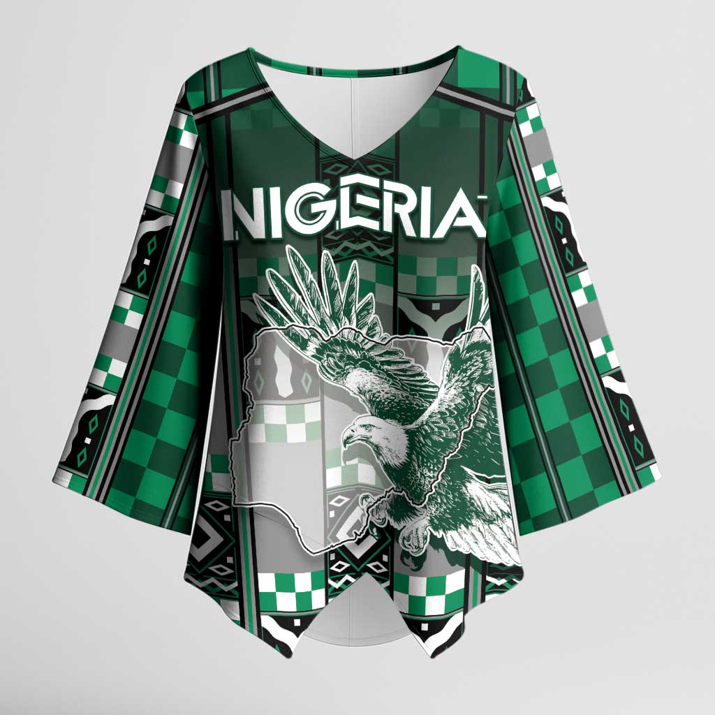 Personalized Nigeria Kimono Sleeve Blouse Eagle With Tribal Patterns