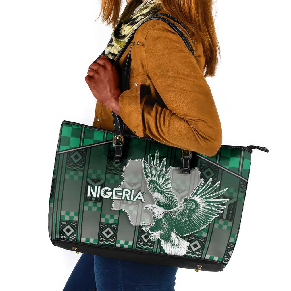 Nigeria Leather Tote Bag Eagle With Tribal Patterns