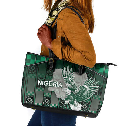 Nigeria Leather Tote Bag Eagle With Tribal Patterns