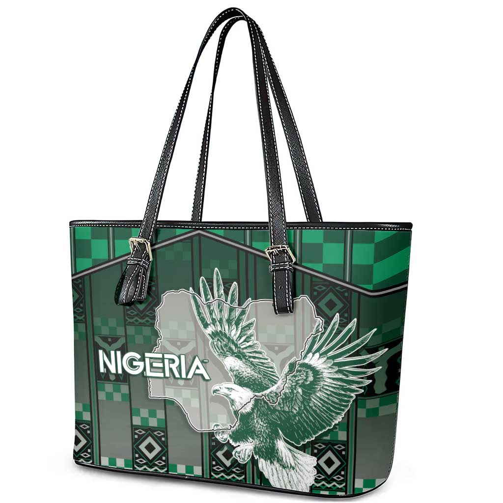 Nigeria Leather Tote Bag Eagle With Tribal Patterns
