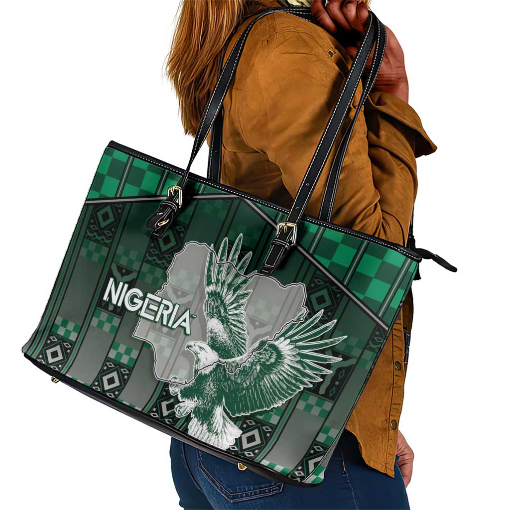 Nigeria Leather Tote Bag Eagle With Tribal Patterns