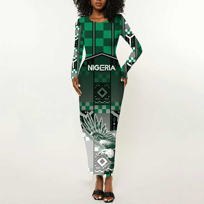 Personalized Nigeria Long Sleeve Bodycon Dress Eagle With Tribal Patterns