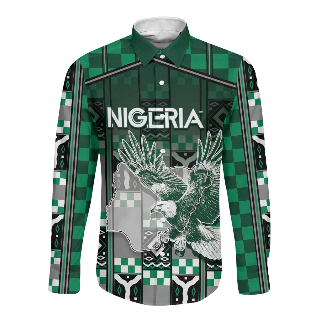 Personalized Nigeria Long Sleeve Button Shirt Eagle With Tribal Patterns