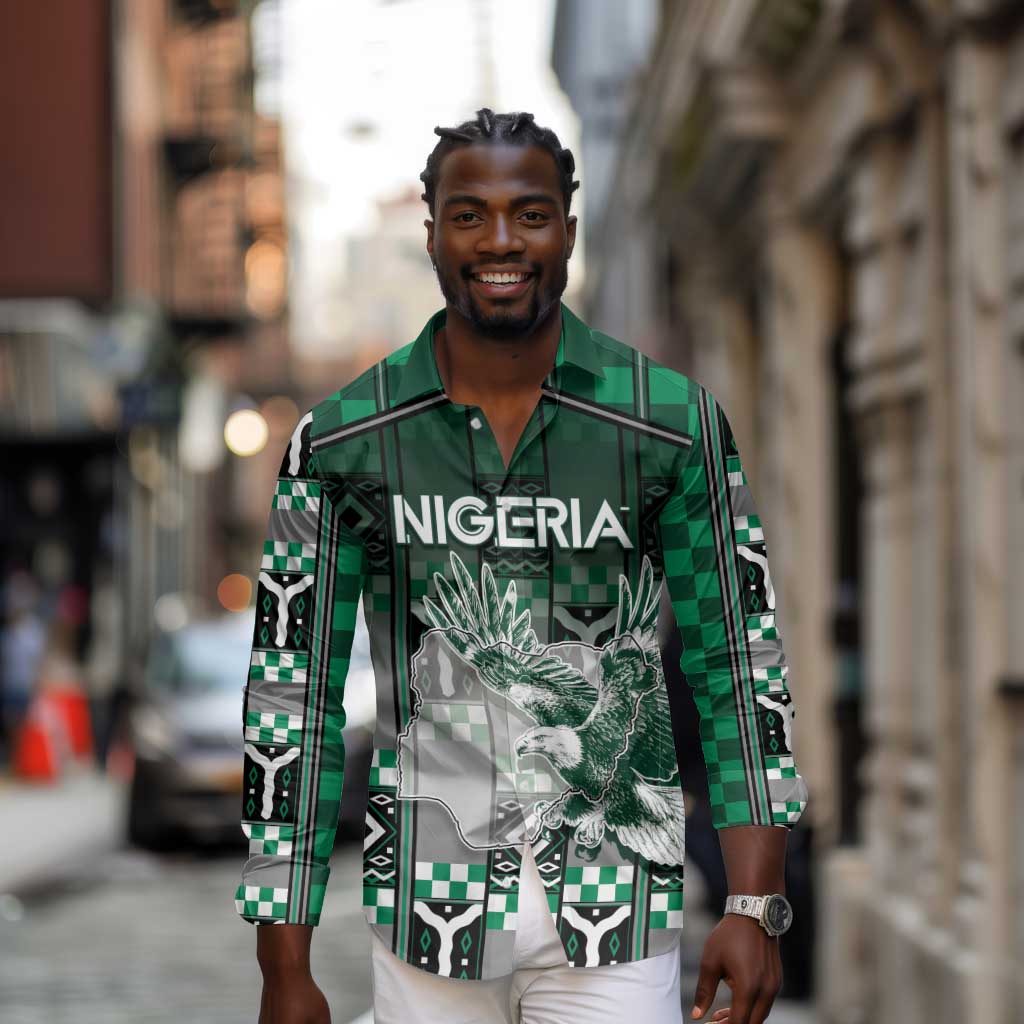 Personalized Nigeria Long Sleeve Button Shirt Eagle With Tribal Patterns