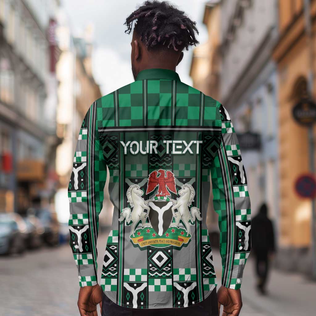 Personalized Nigeria Long Sleeve Button Shirt Eagle With Tribal Patterns