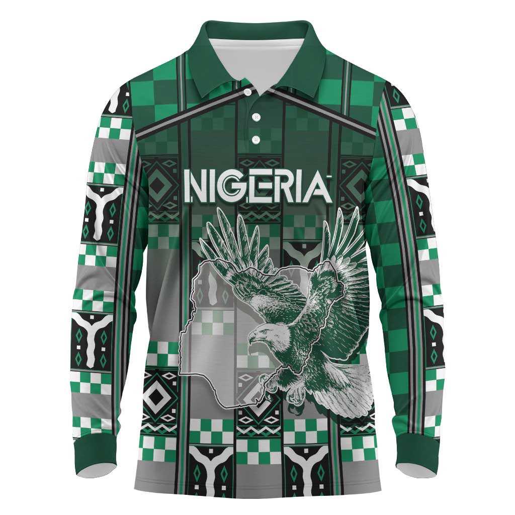 Personalized Nigeria Long Sleeve Polo Shirt Eagle With Tribal Patterns