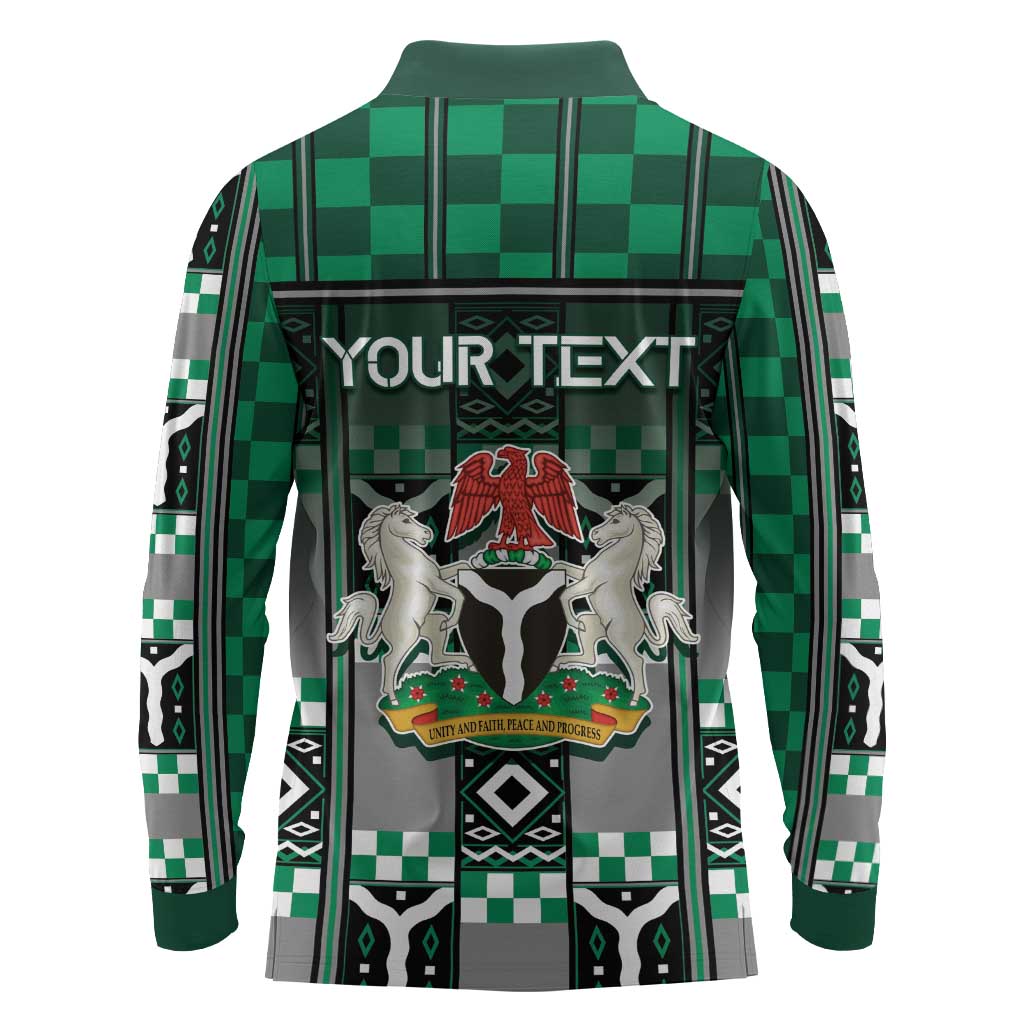 Personalized Nigeria Long Sleeve Polo Shirt Eagle With Tribal Patterns