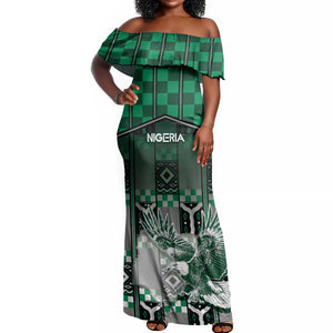 Personalized Nigeria Off Shoulder Maxi Dress Eagle With Tribal Patterns