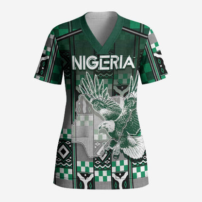 Personalized Nigeria Scrub Top Eagle With Tribal Patterns