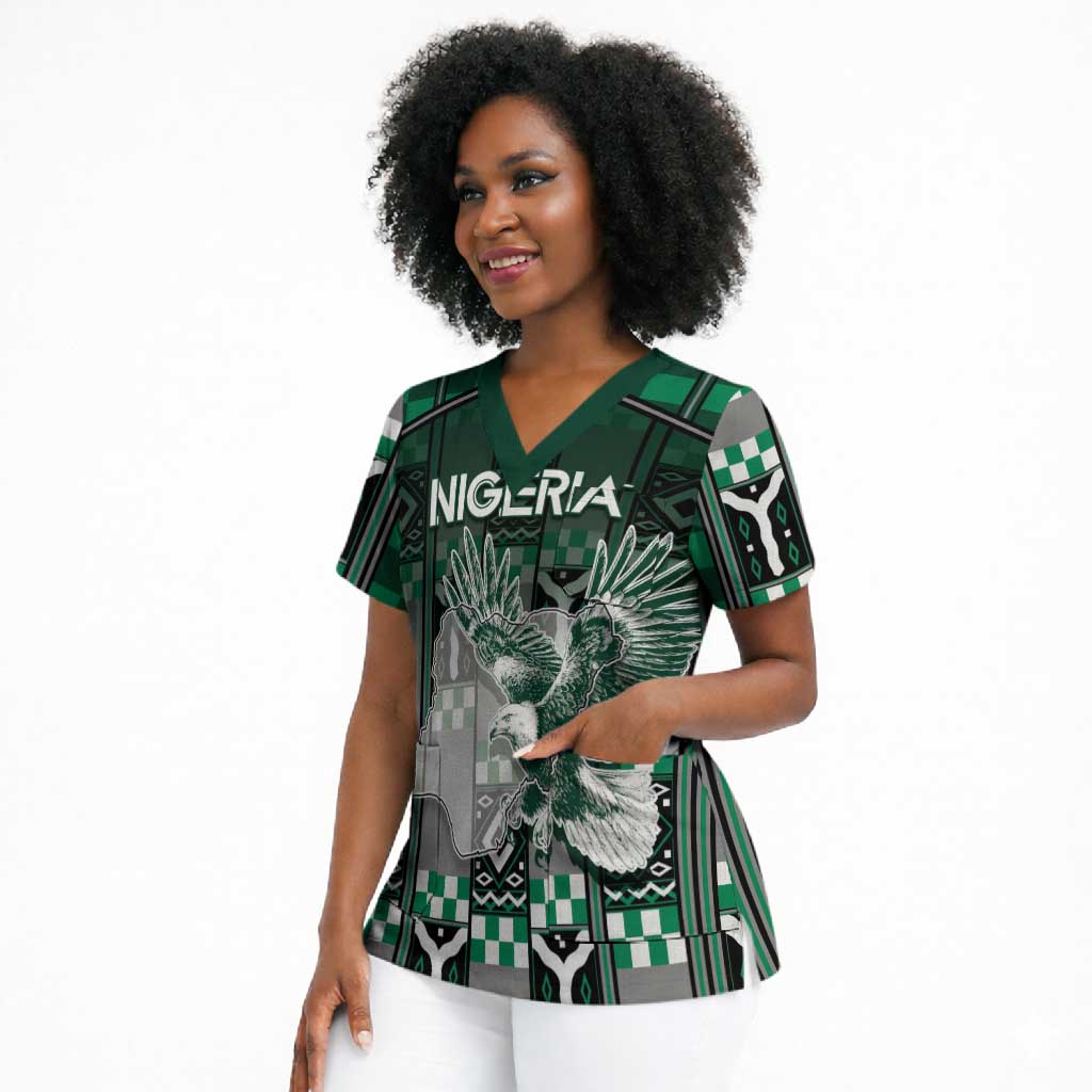 Personalized Nigeria Scrub Top Eagle With Tribal Patterns