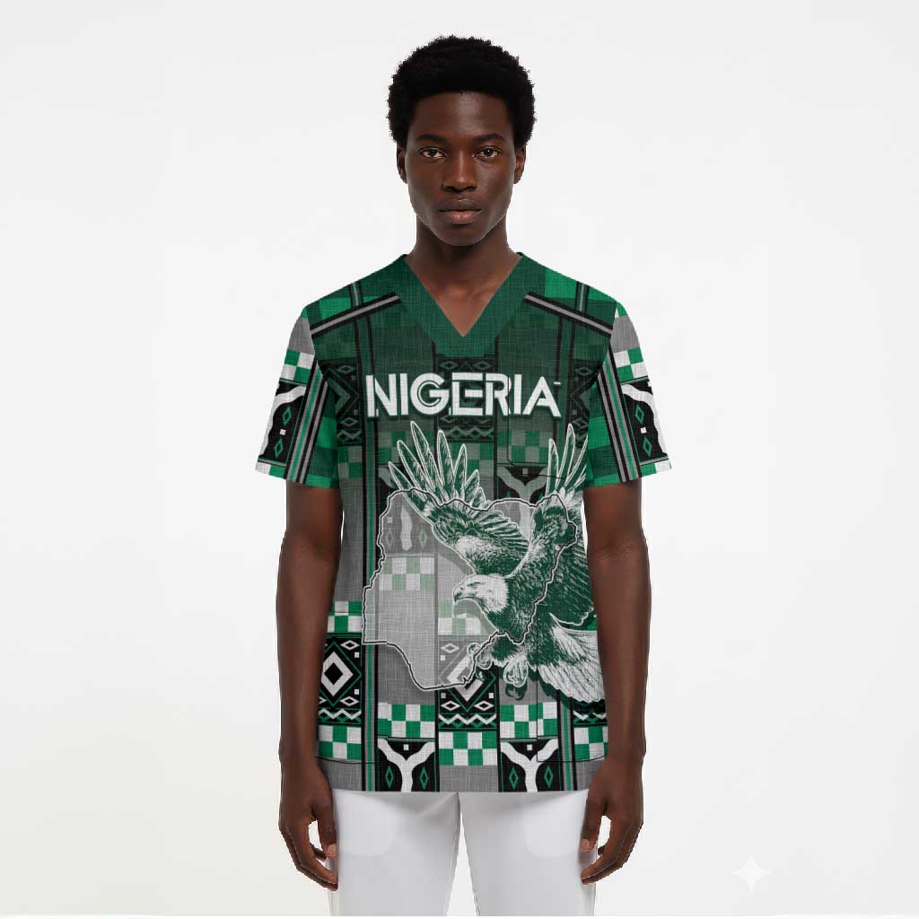 Personalized Nigeria Scrub Top Eagle With Tribal Patterns
