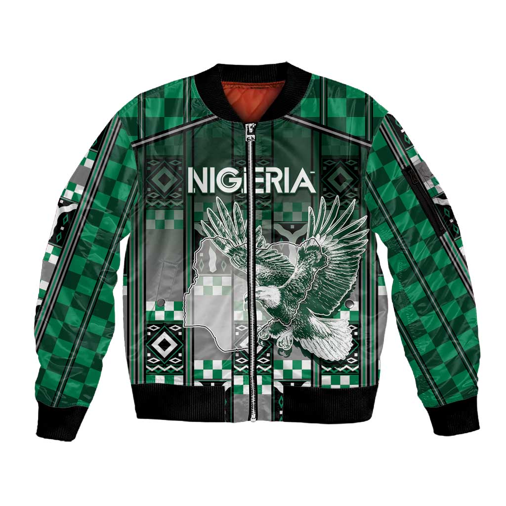 Personalized Nigeria Sleeve Zip Bomber Jacket Eagle With Tribal Patterns
