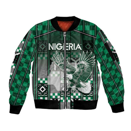Personalized Nigeria Sleeve Zip Bomber Jacket Eagle With Tribal Patterns